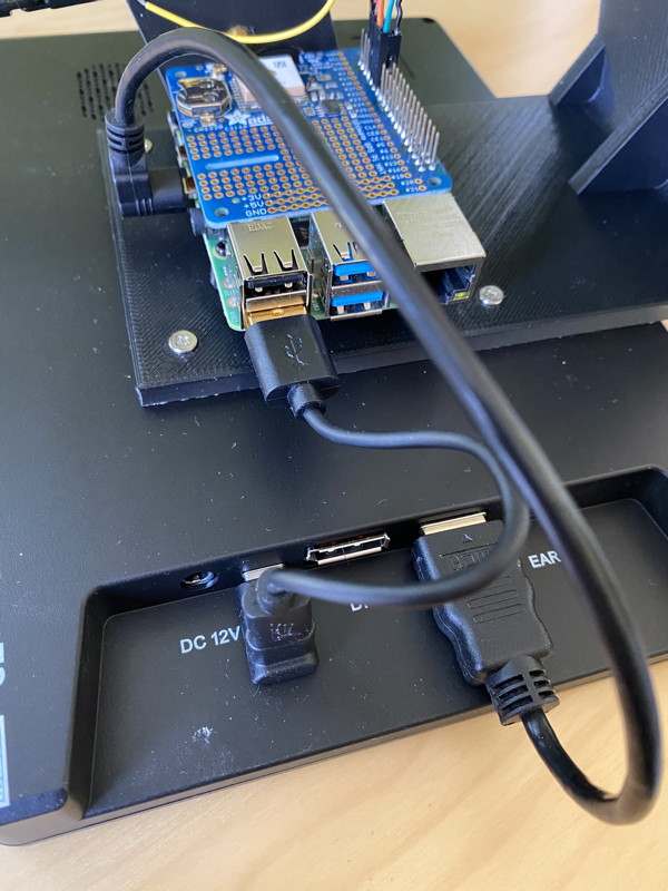 Monitor connections for HDMI video and USB touchscreen